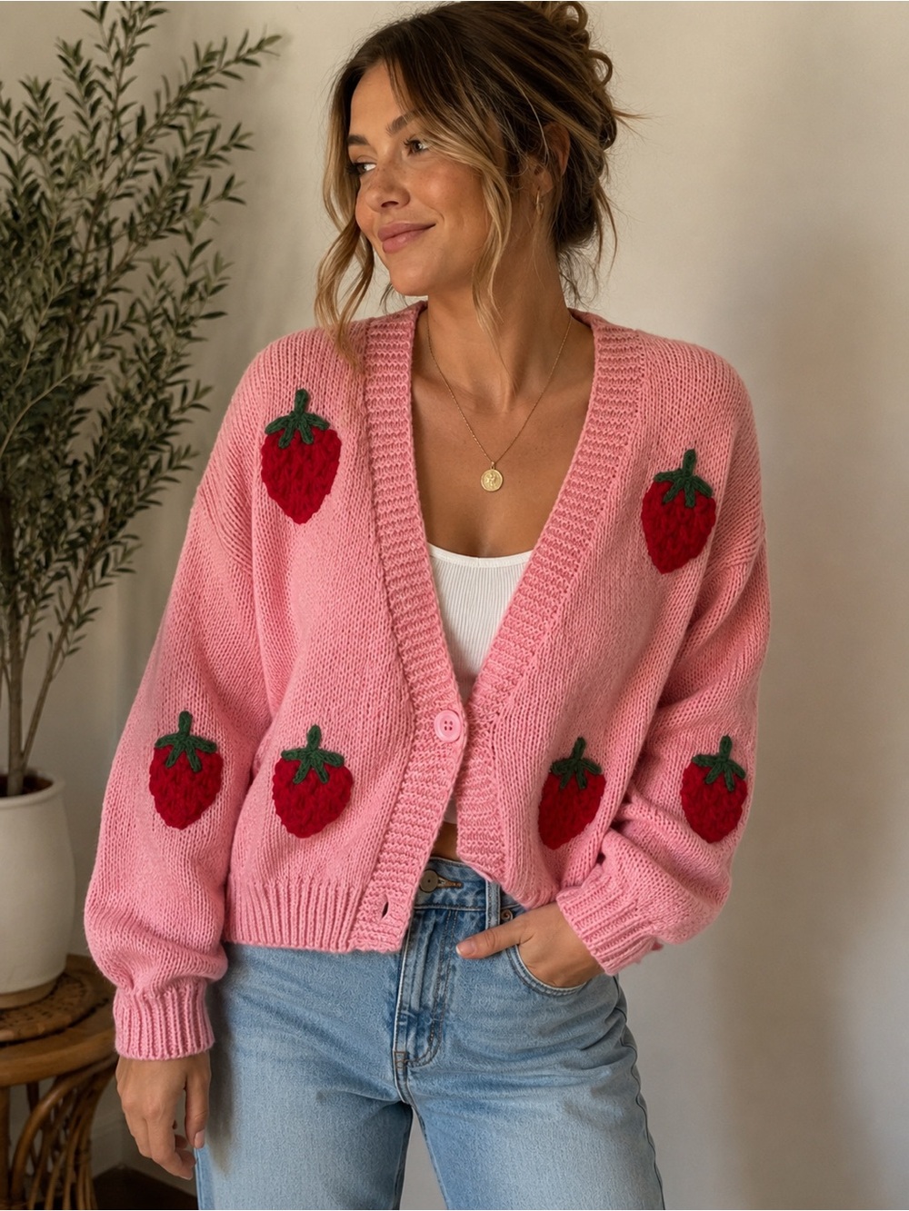Dreamers by Debut Strawberry Cardigan Medium